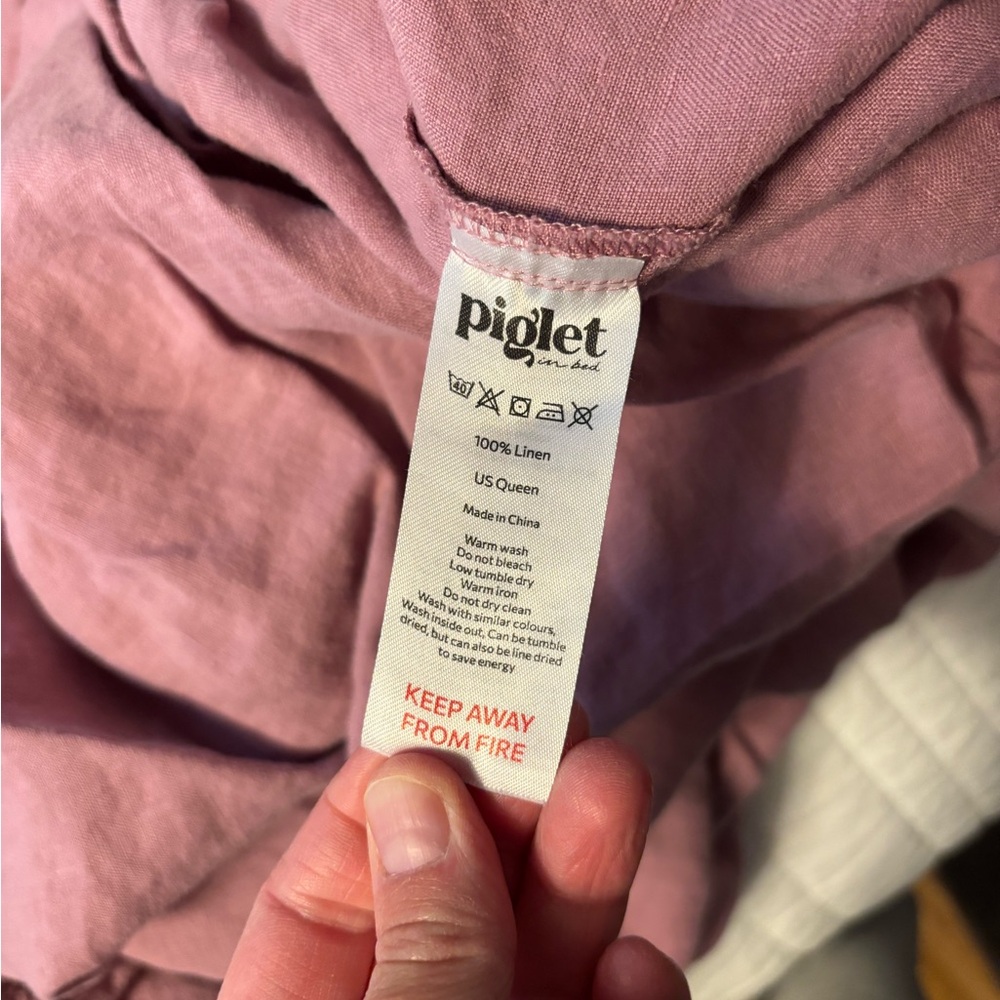 Piglet In BED 100% Linen Queen Sheet SET- Dusty Rose/ Purple